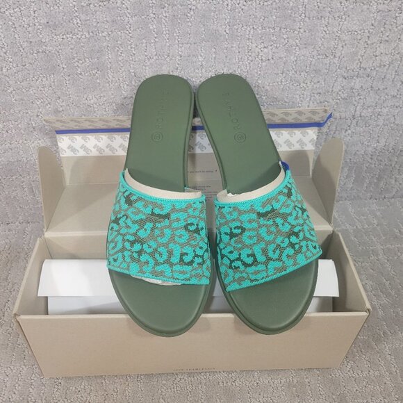 Rothy's The Slide Aqua Camo Spot Slip On Flats Sandals Women's Size US 7, 9, 10 - Picture 1 of 10